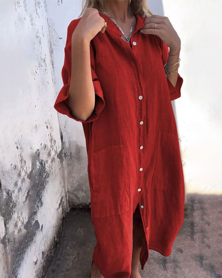 Lily | Vestido camisero informal de estilo ibicenco por la rodilla