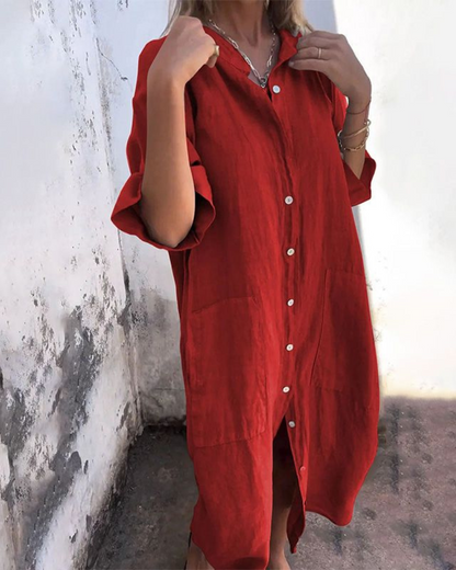 Lily | Vestido camisero informal de estilo ibicenco por la rodilla