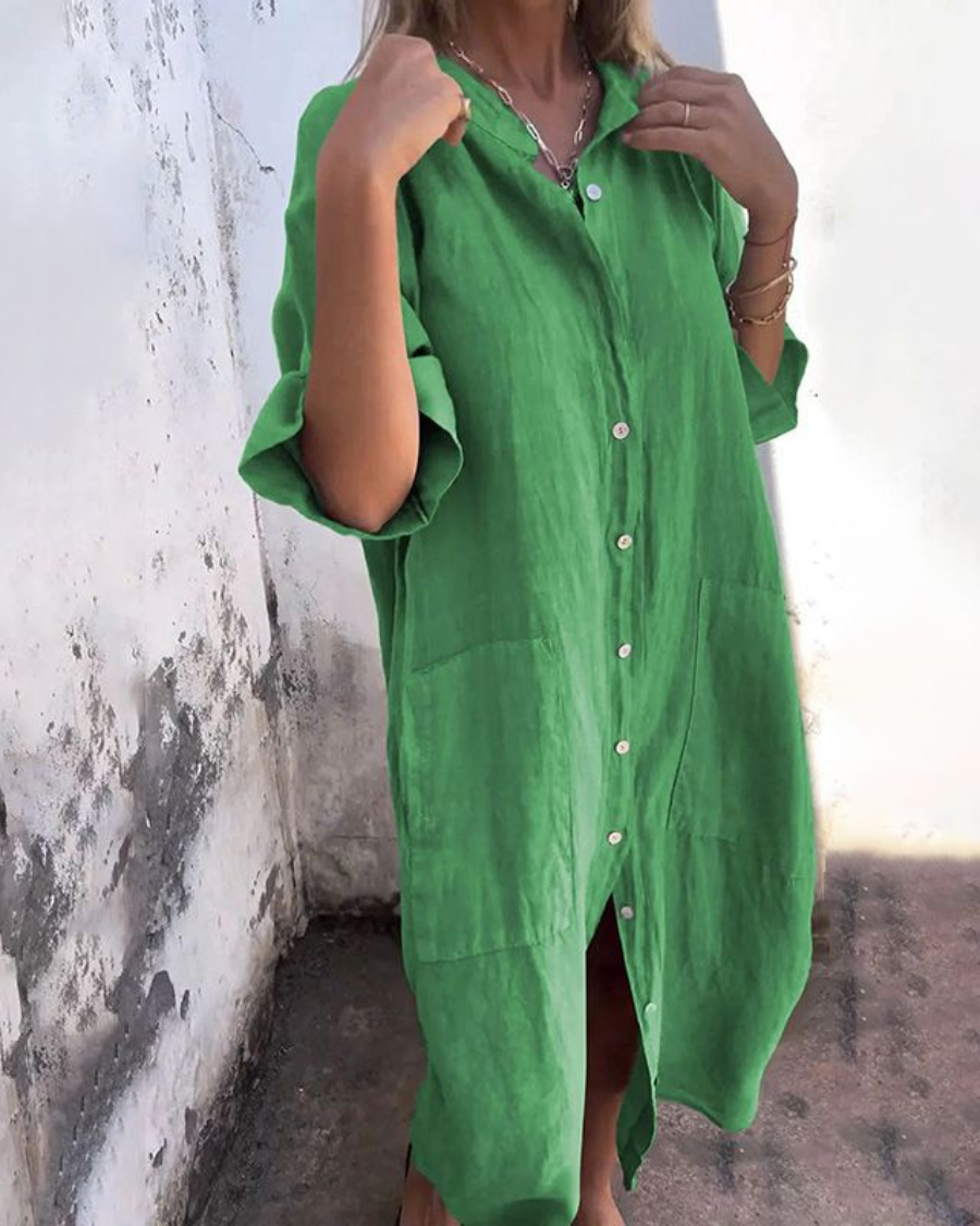 Lily | Vestido camisero informal de estilo ibicenco por la rodilla