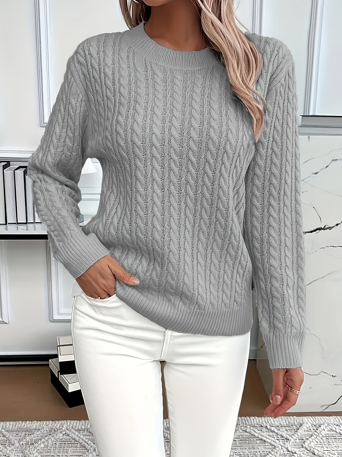 Jersey femenino cable knit mujer moderno y versátil diario