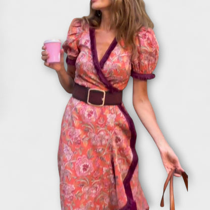 Elva | Elegante maxivestido rosa de manga corta