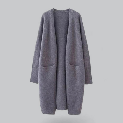 Chaqueta de punto informal con abertura frontal para mujer: suave, cálida y moderna.