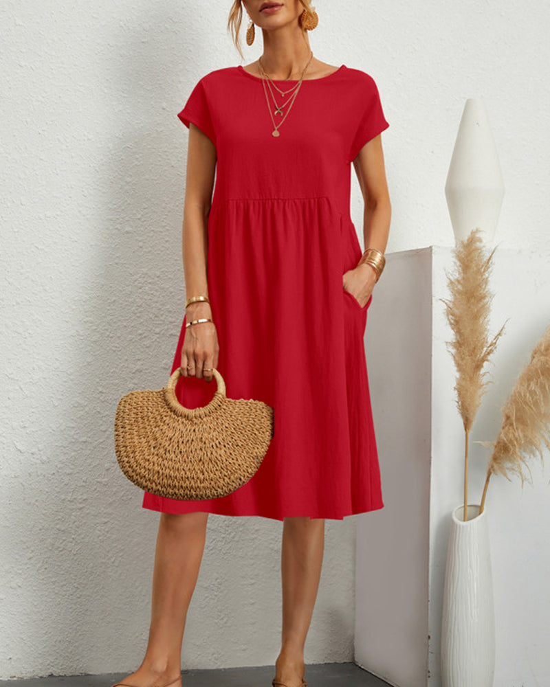 Carlota | Cómodo vestido midi con escote redondo y bolsillos