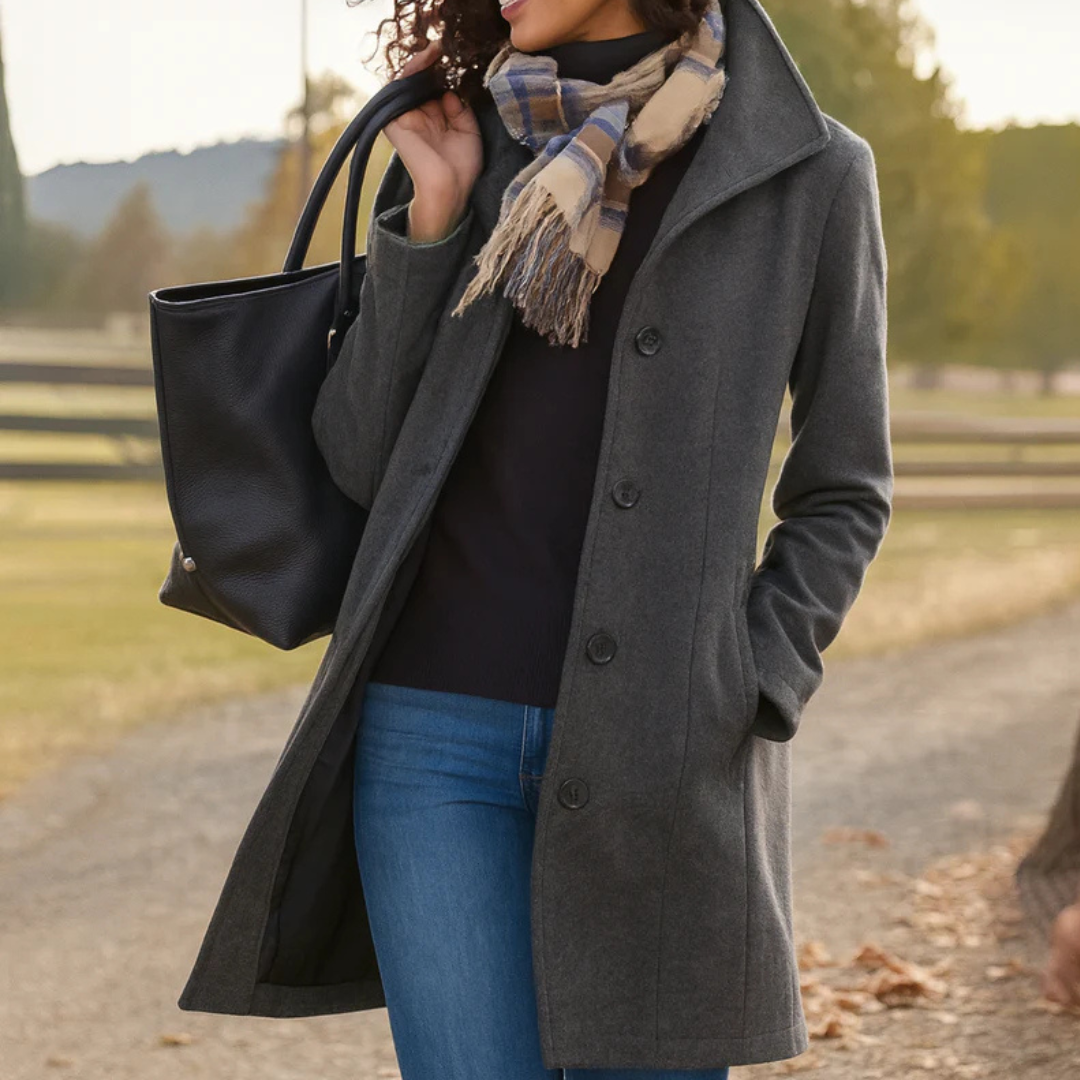 Chaqueta larga mujer clásica con botones moderna otoño