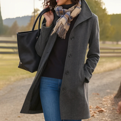 Chaqueta larga mujer clásica con botones moderna otoño