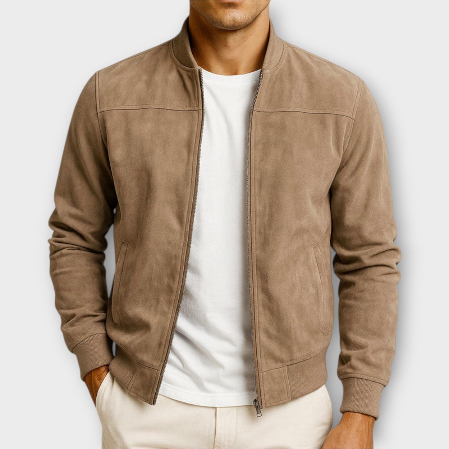 Chaqueta de cuero gamuzado para hombre, cómoda y sofisticada