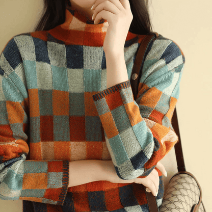 Jersey mujer patchwork cachemira cuello vuelto moderno y cómodo