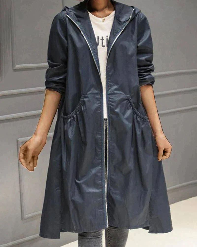 Chaqueta impermeable larga para mujer | Con capucha y comodidad para los días lluviosos