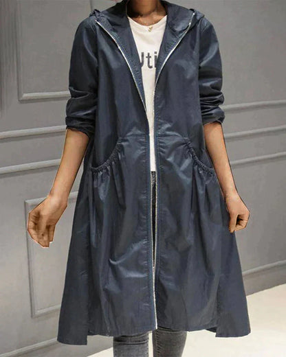 Chaqueta impermeable larga para mujer | Con capucha y comodidad para los días lluviosos