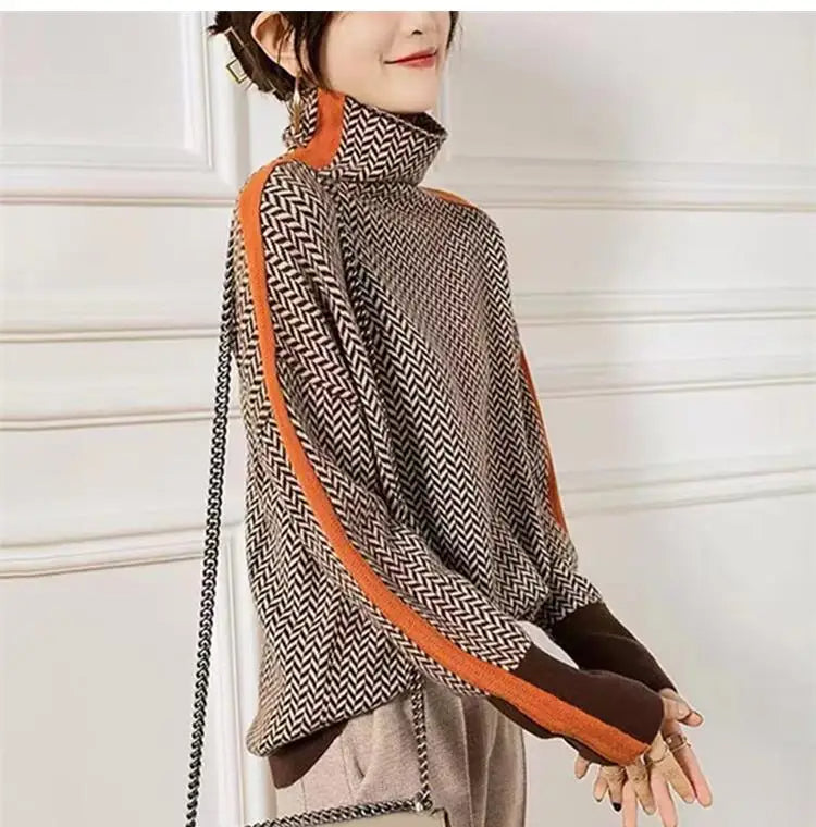 Jersey de punto mujer cuello alto moderno y versátil casual