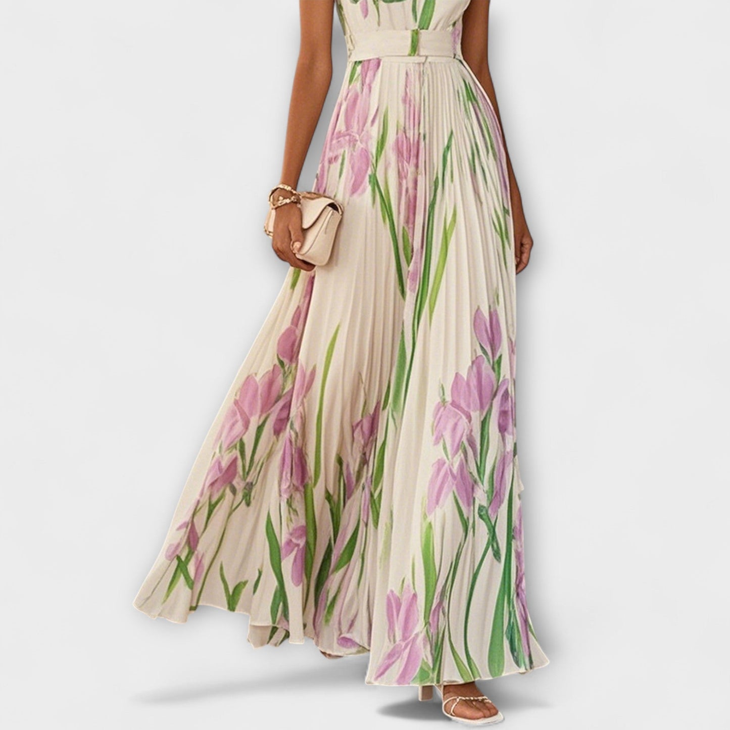 Marly | Maxi vestido de gasa floral plisado