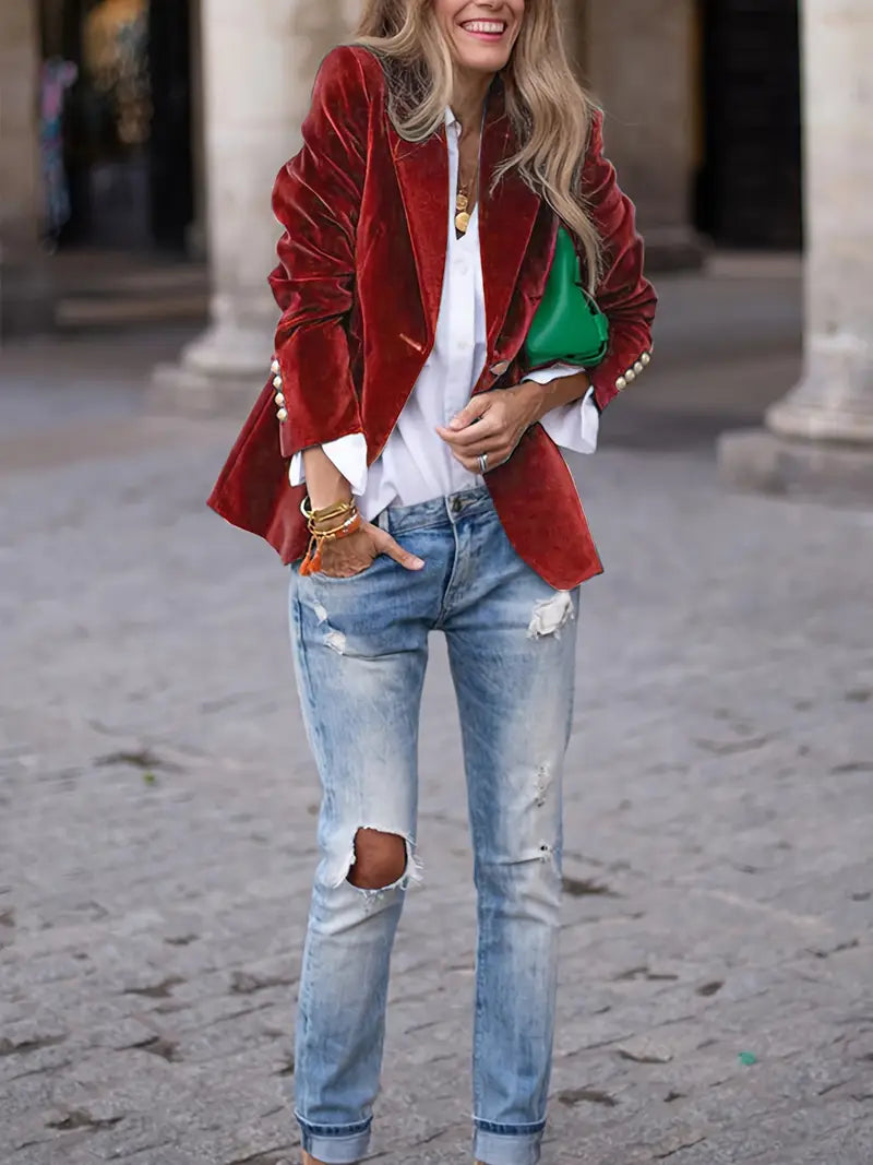 Saskia | Elegante blazer de terciopelo para señora
