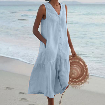 Vestido de mujer lino elegante y fresco diario