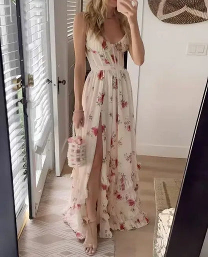 Zara | Elegante maxivestido floral de talle alto