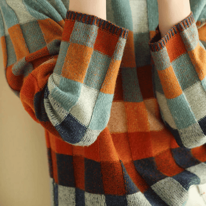 Jersey mujer patchwork cachemira cuello vuelto moderno y cómodo