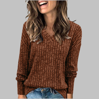 Blusa manga larga cuello V cómoda casual formal para oficina