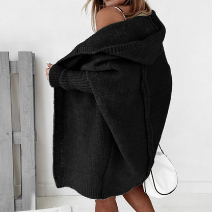 Chaqueta larga punto mujer con capucha elegante casual