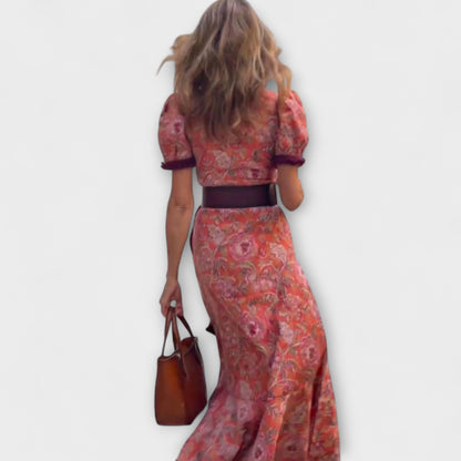 Elva | Elegante maxivestido rosa de manga corta