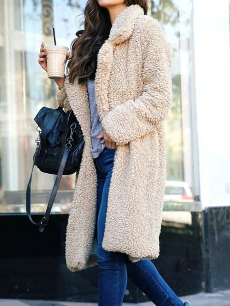 Chaqueta de felpa femenina, cómoda y elegante para invierno
