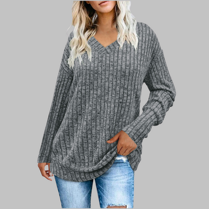 Blusa manga larga cuello V cómoda casual formal para oficina