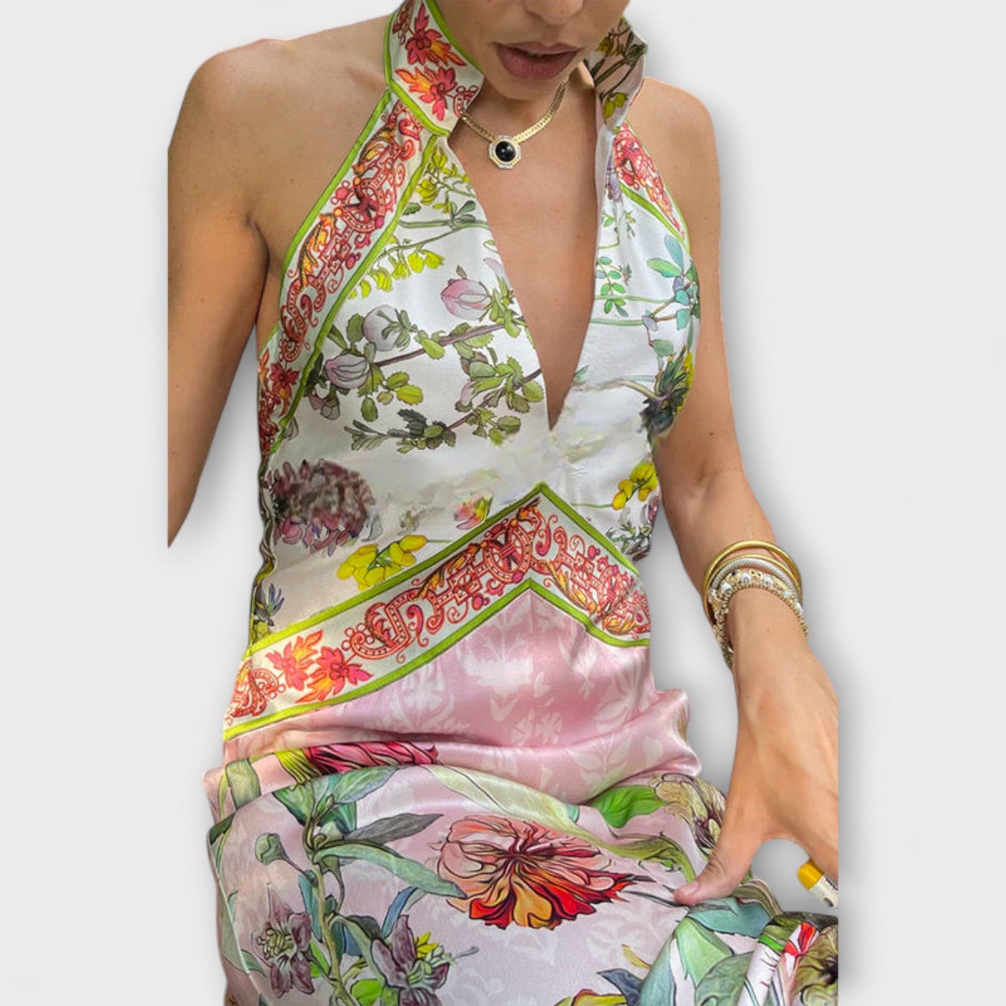Abby | Vestido maxi con estampado floral y espalda abierta sin mangas
