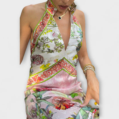 Abby | Vestido maxi con estampado floral y espalda abierta sin mangas