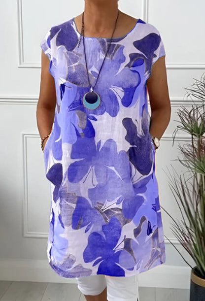 Vestido femenino con flores y bolsillos, look fresco y chic