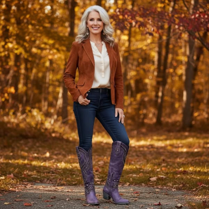 Botas vaqueras femeninas altas, modernas y versátiles para otoño e invierno