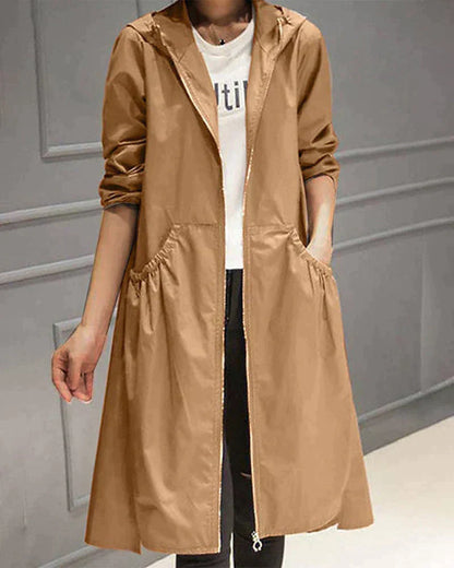 Chaqueta impermeable larga para mujer | Con capucha y comodidad para los días lluviosos