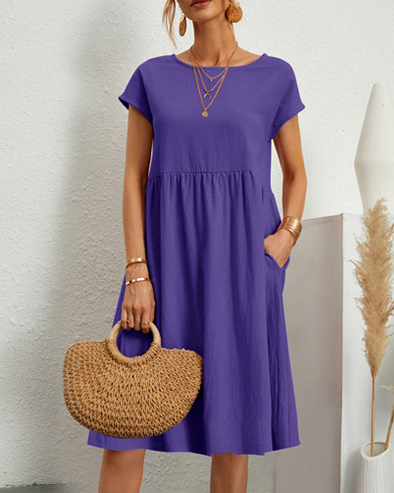 Carlota | Cómodo vestido midi con escote redondo y bolsillos