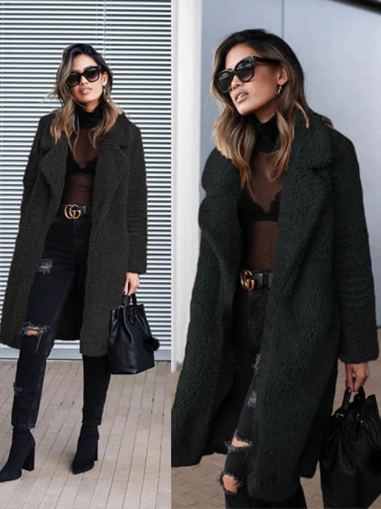 Chaqueta de felpa femenina, cómoda y elegante para invierno