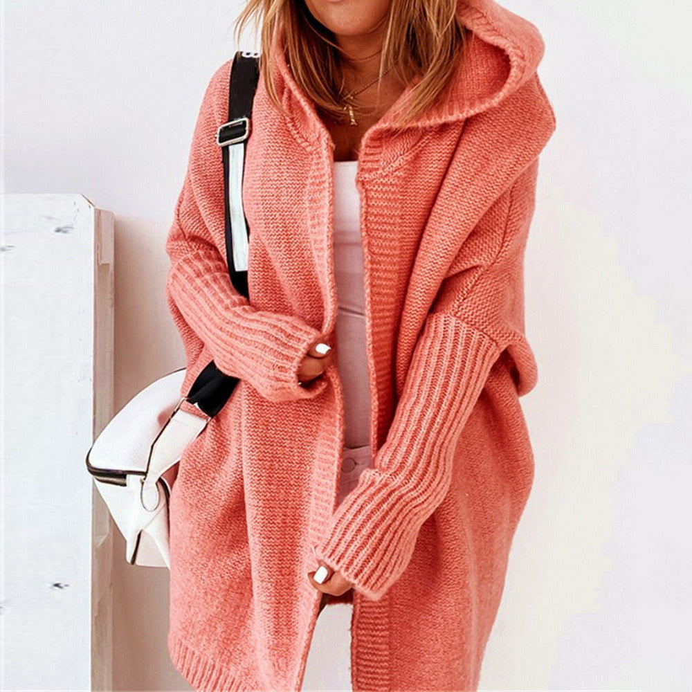Chaqueta larga punto mujer con capucha elegante casual