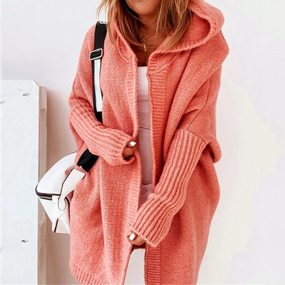 Chaqueta larga punto mujer con capucha elegante casual