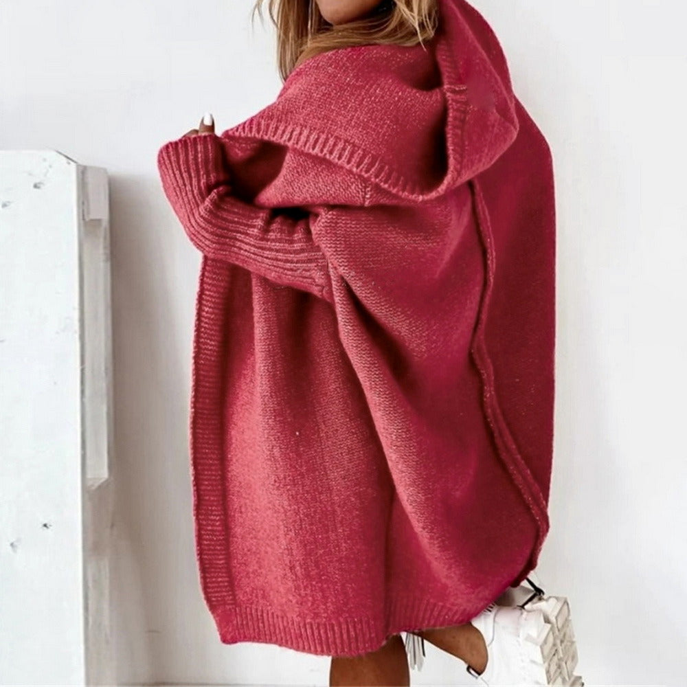 Chaqueta larga punto mujer con capucha elegante casual