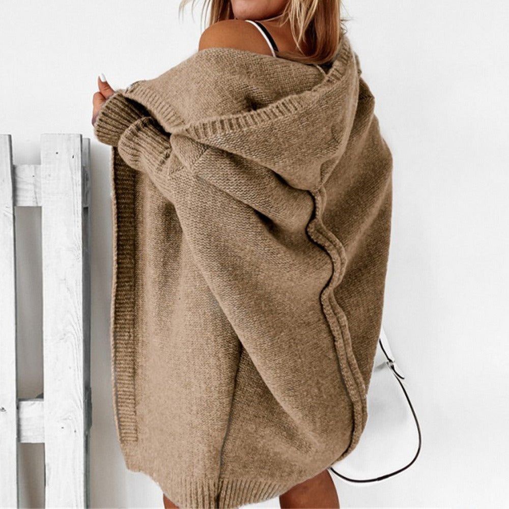 Chaqueta larga punto mujer con capucha elegante casual