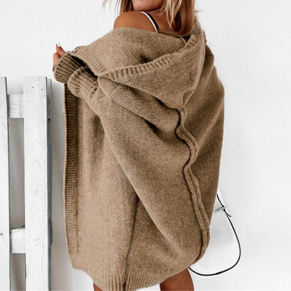 Chaqueta larga punto mujer con capucha elegante casual