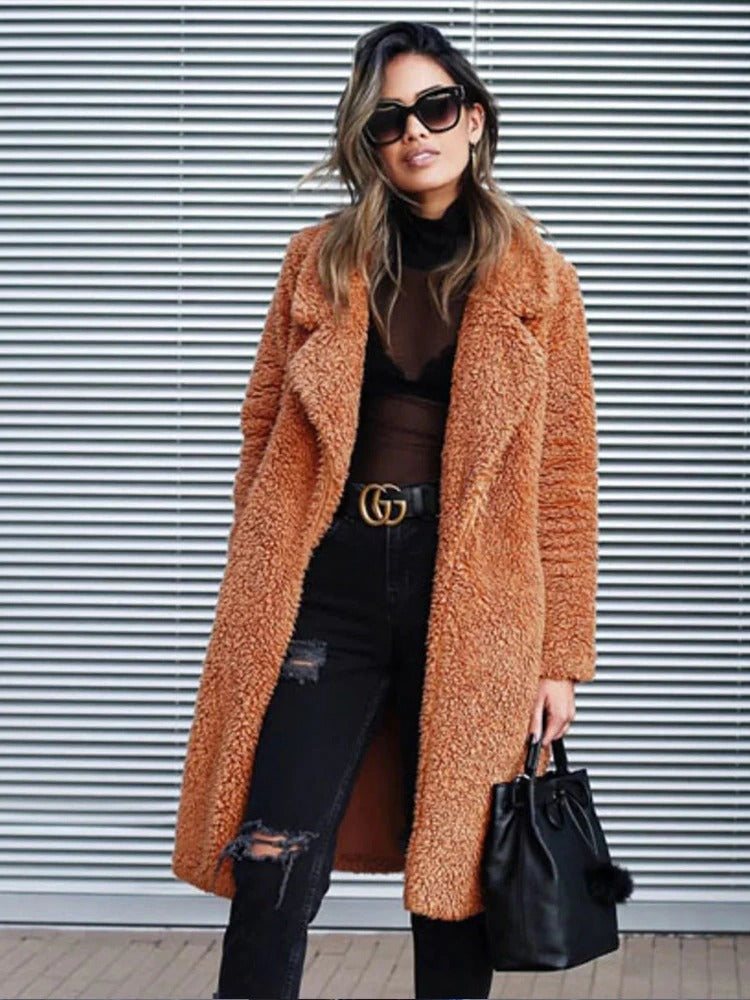 Chaqueta de felpa femenina, cómoda y elegante para invierno
