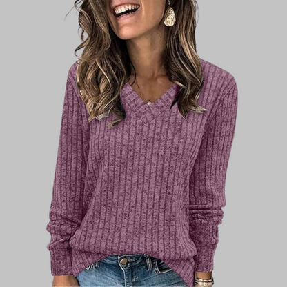 Blusa manga larga cuello V cómoda casual formal para oficina