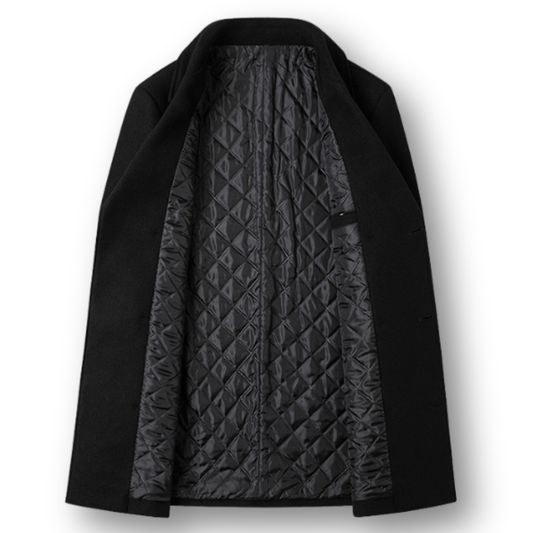 Abrigo de hombre con cierre cruzado y corte clásico, elegante y cálido