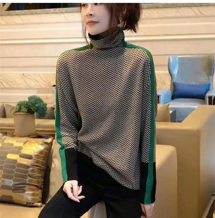 Jersey de punto mujer cuello alto moderno y versátil casual