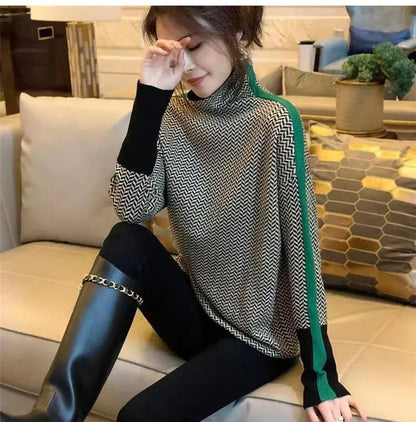 Jersey de punto mujer cuello alto moderno y versátil casual