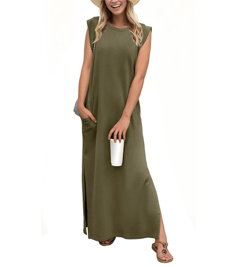Naomy | Vestido largo informal con abertura en tejido que no se plancha