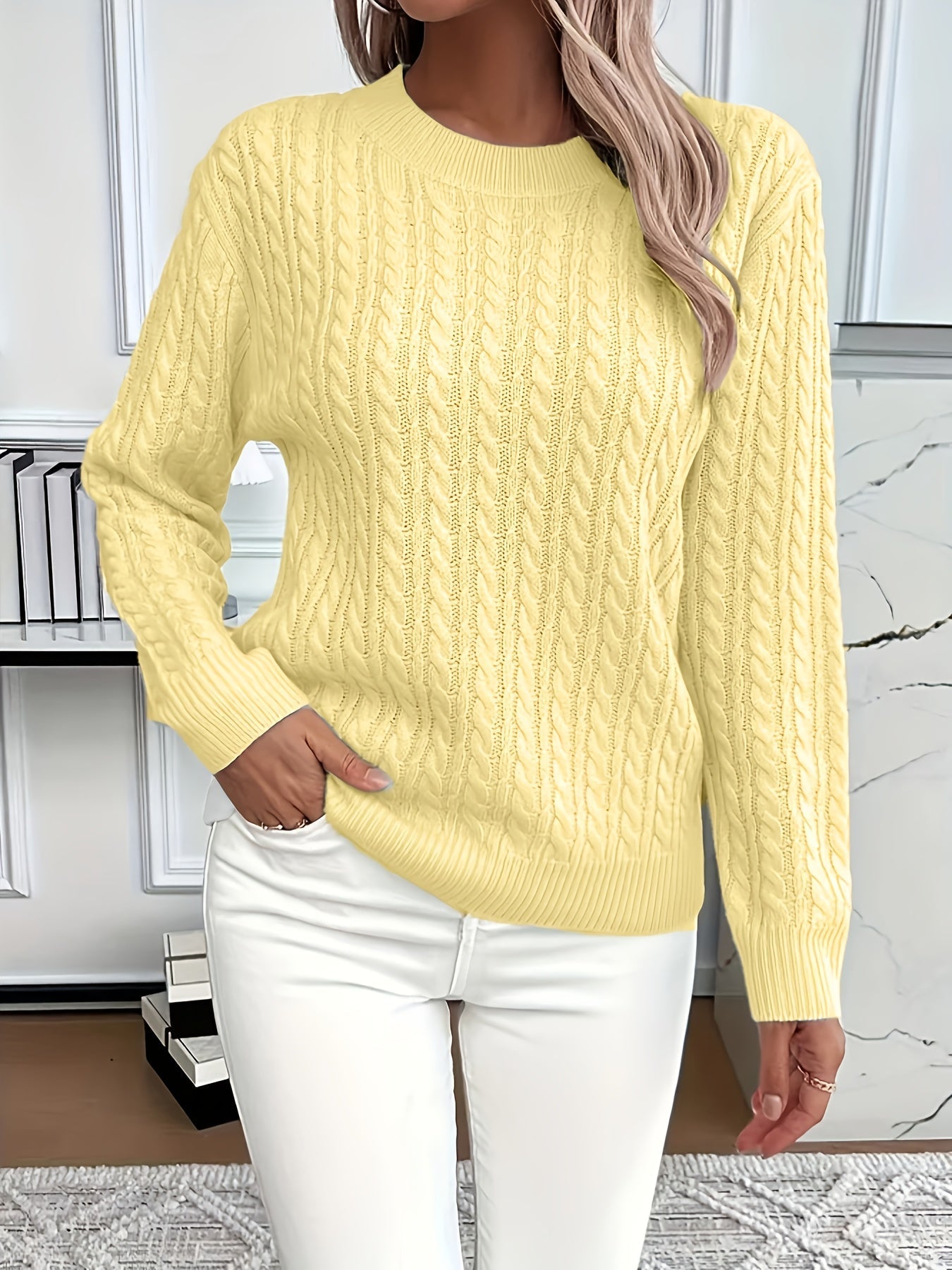 Jersey femenino cable knit mujer moderno y versátil diario