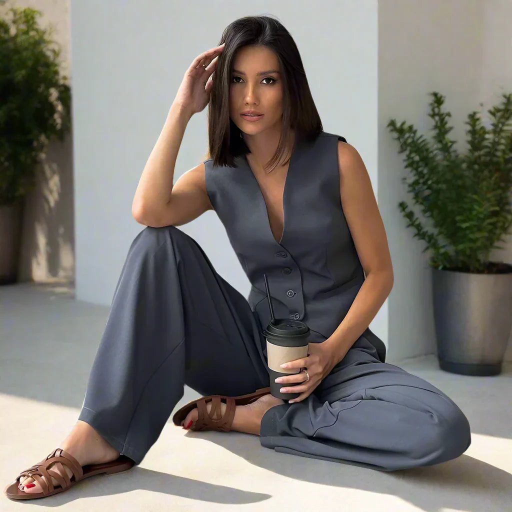 Conjunto pantalón mujer chic elegante pierna amplia y versátil