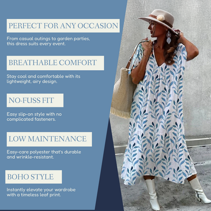 Rachelle | Vestido midi boho con estampado de hojas y corte vaporoso