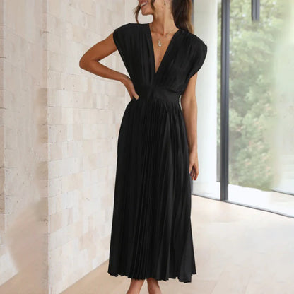 Lexi | Elegante vestido midi plisado con cuello en V