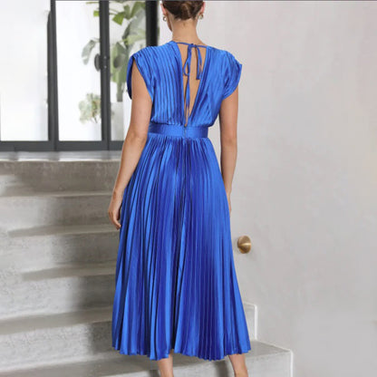 Lexi | Elegante vestido midi plisado con cuello en V