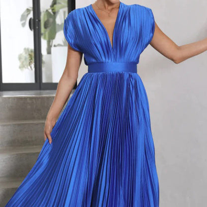 Lexi | Elegante vestido midi plisado con cuello en V