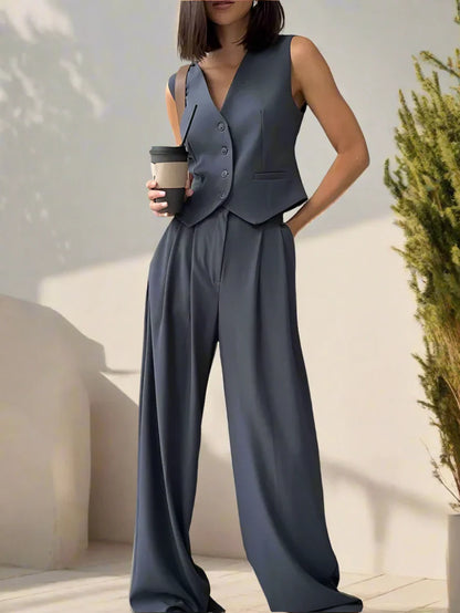 Conjunto pantalón mujer chic elegante pierna amplia y versátil