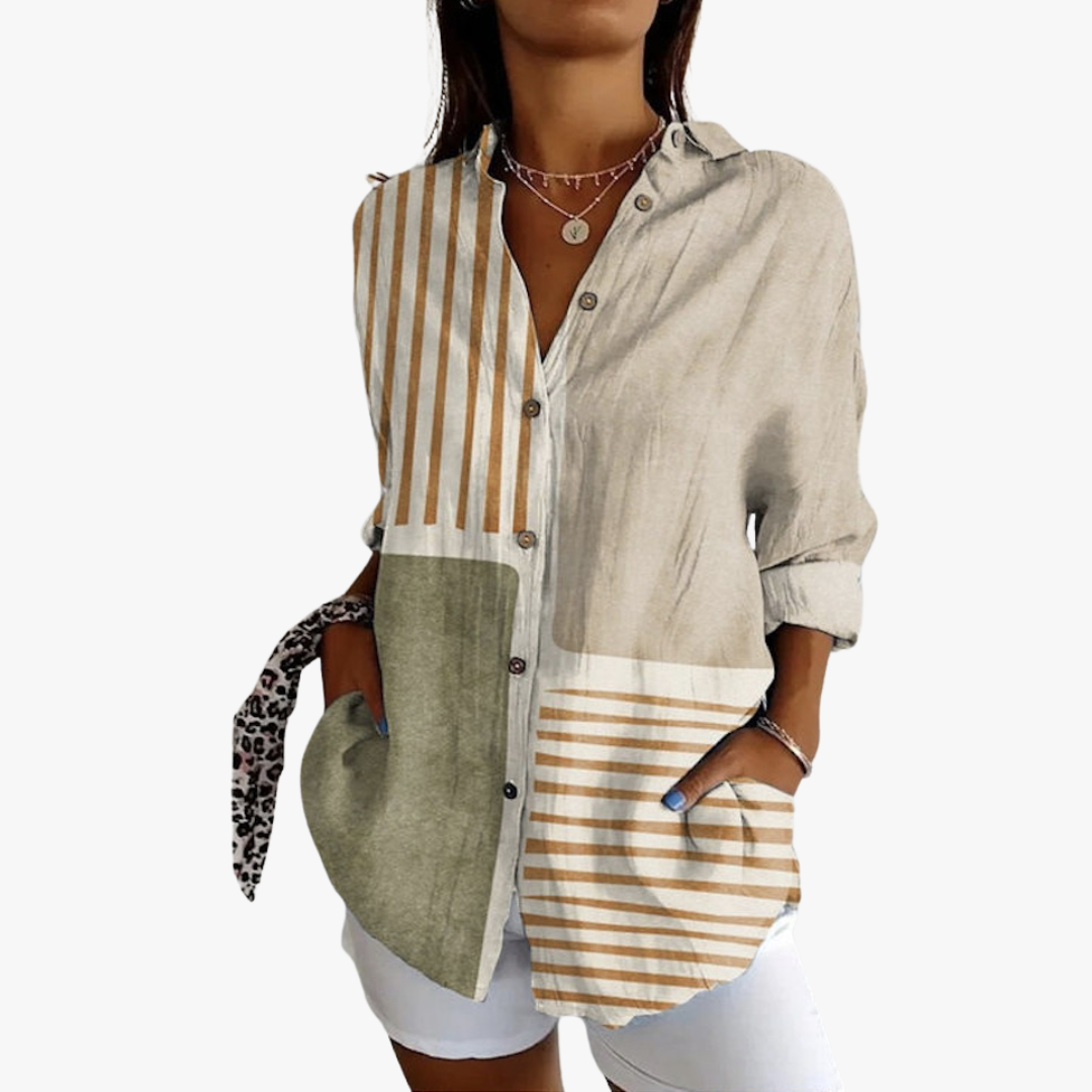 Blusa lino mujer bordada elegante y ligera casual diario